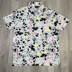 Sunday Swagger Men's Large Multicolor Splatter White Soft Golf Polo Shirt Q